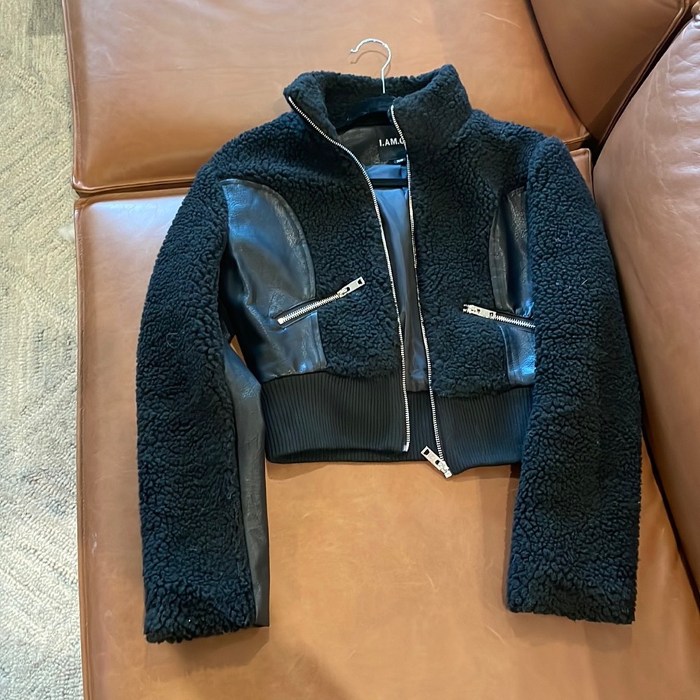 I am Gia teddy cropped black jacket
